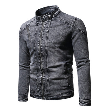 Дънково яке Мъжко яке Moto Biker Jean Jacket Есен Зима Модно плътно плюс кадифена яка с яка Мъжко дънково яке Ежедневно палто Мъжки