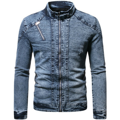 Ανδρικό τζιν μπουφάν Moto Biker Jean Jacket Φθινόπωρο Χειμερινή Μόδα Στερεά Plus Βελούδινο γιακά Ανδρικό Τζιν Μπουφάν Casual Ανδρικό παλτό