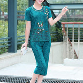 Pijamale pentru femei în vârstă de vară cu imprimeu floral, tricou cu mânecă scurtă, pantaloni, ținută de vârstă mijlocie, două piese, haine de noapte костюм женский