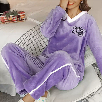 Dámske pyžamo Thicken Two Piece Flanel s potlačou sladkých kreslených broskyňových tyrov, zimné pyžamo s dlhým rukávom, nočná košeľa, spoločenské oblečenie