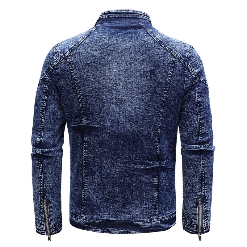 Uus mootorratta teksajakk Meeste Retro tõmblukud Standkrae Denimmantlid Meeste Puuvill Slim Fit Teksajakk Moto Biker Välisrõivad