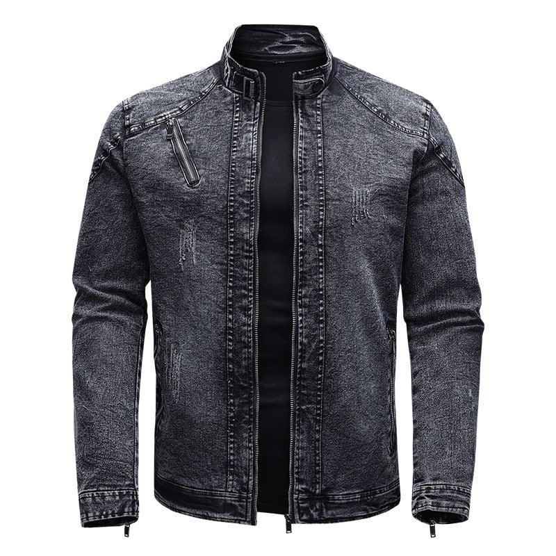 Uus mootorratta teksajakk Meeste Retro tõmblukud Standkrae Denimmantlid Meeste Puuvill Slim Fit Teksajakk Moto Biker Välisrõivad