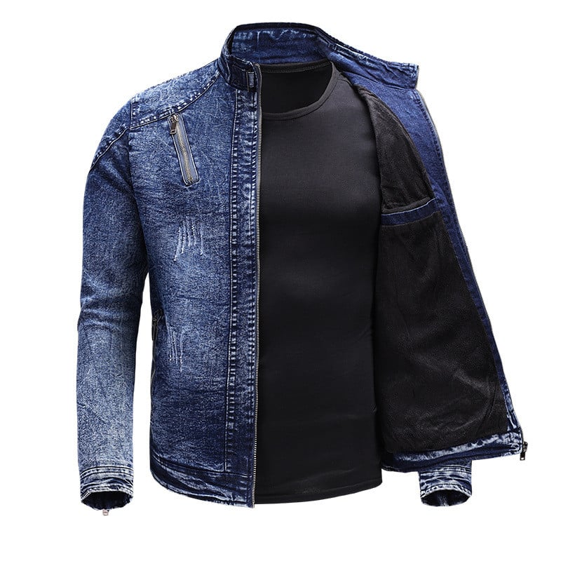 Uus mootorratta teksajakk Meeste Retro tõmblukud Standkrae Denimmantlid Meeste Puuvill Slim Fit Teksajakk Moto Biker Välisrõivad