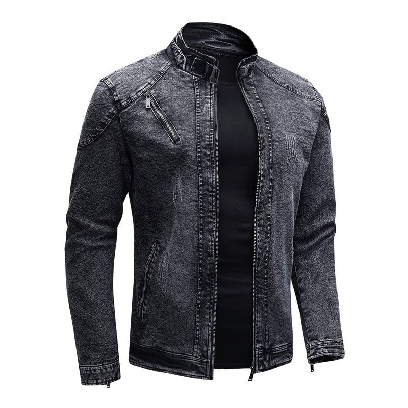 Uus mootorratta teksajakk Meeste Retro tõmblukud Standkrae Denimmantlid Meeste Puuvill Slim Fit Teksajakk Moto Biker Välisrõivad