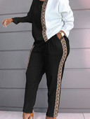 LW Plus Size Geometric Print Patchwork Pükste komplekt Naiste spordidress, pikkade varrukatega top & pükste komplekt, 2-osaline naiste varustus