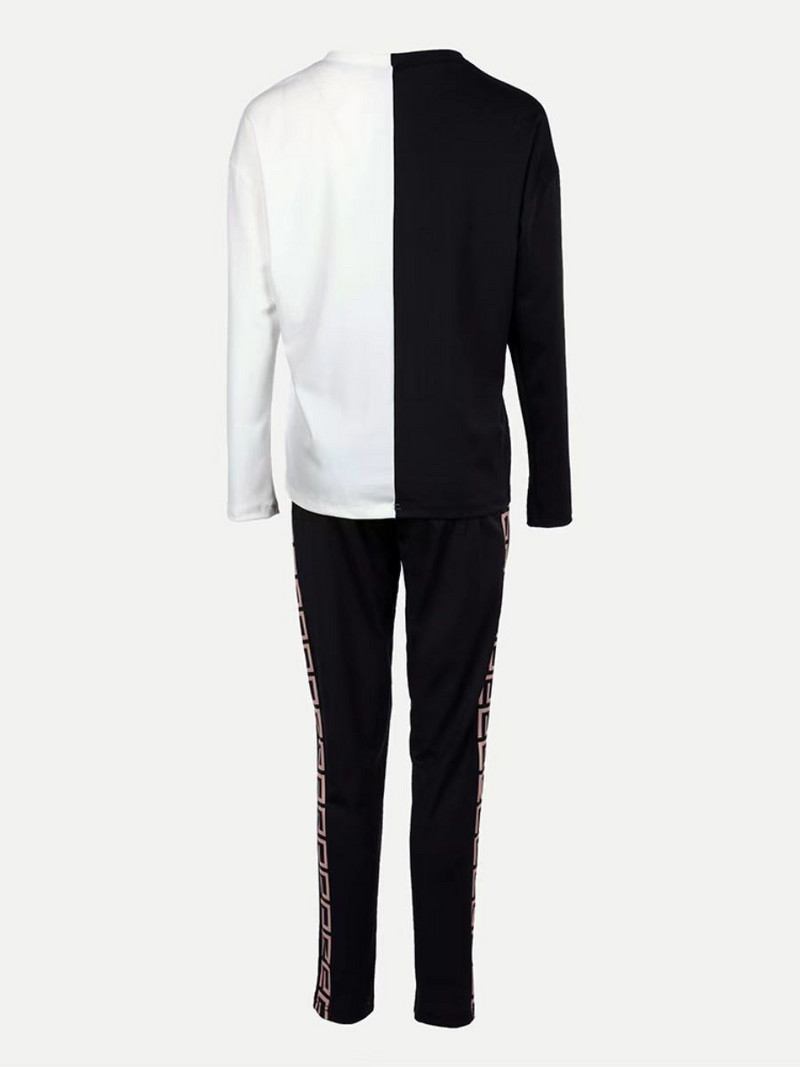 LW Plus Size Geometric Print Patchwork Pükste komplekt Naiste spordidress, pikkade varrukatega top & pükste komplekt, 2-osaline naiste varustus