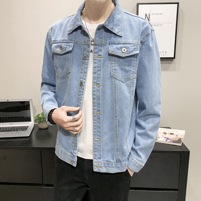 Jachetă de denim de primăvară toamnă Îmbrăcăminte pentru bărbați Coreea de cowboy Topuri simple pentru bărbați Jachetă bomber pentru bărbați, ocazional, subțire, de blugi