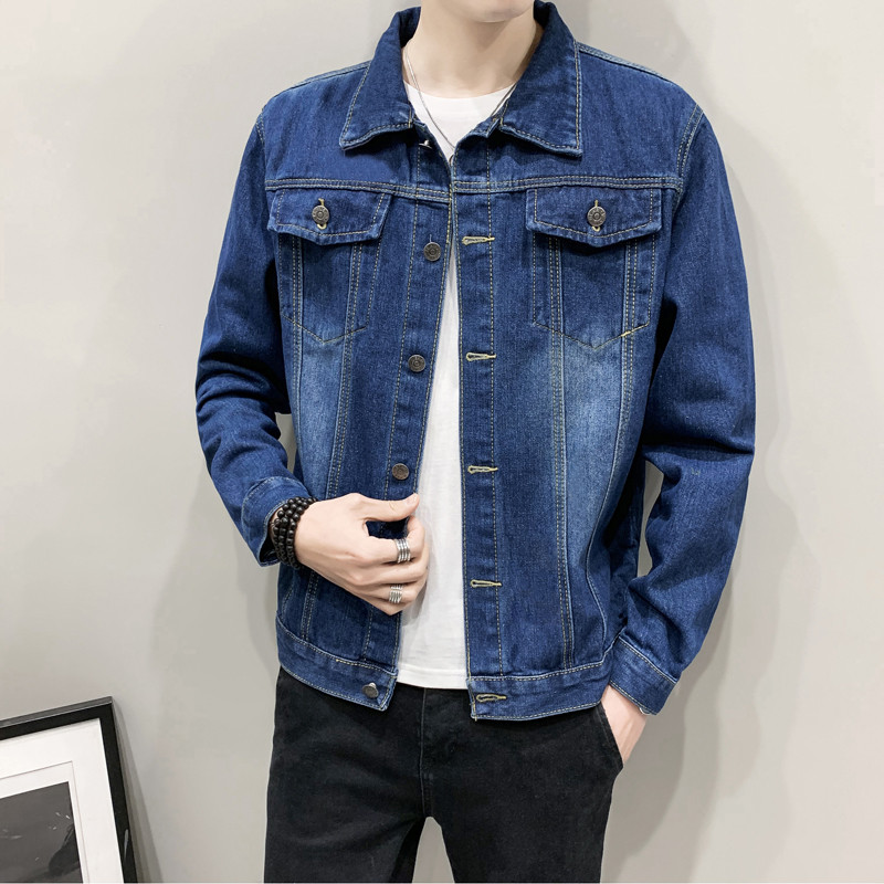 Jachetă de denim de primăvară toamnă Îmbrăcăminte pentru bărbați Coreea de cowboy Topuri simple pentru bărbați Jachetă bomber pentru bărbați, ocazional, subțire, de blugi