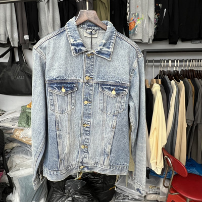 Essentials Teksajakid Klassikaline mood High Street Hip Hop Meeste Naiste Kvaliteetne Raske naela pestud ESSENTIALS Denimmantlid