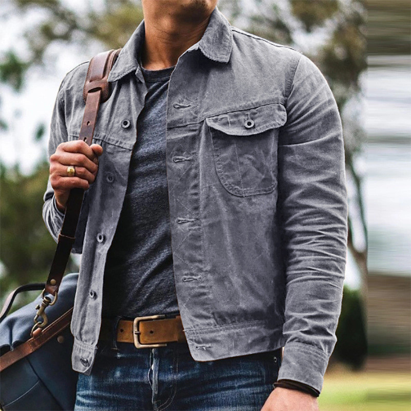 Ležérny trend jednofarebný klopový kabát pánsky nový rok 2023 pánsky krátky kabát džínsový kabát pánsky slim fit oblečenie pánsky streetwear