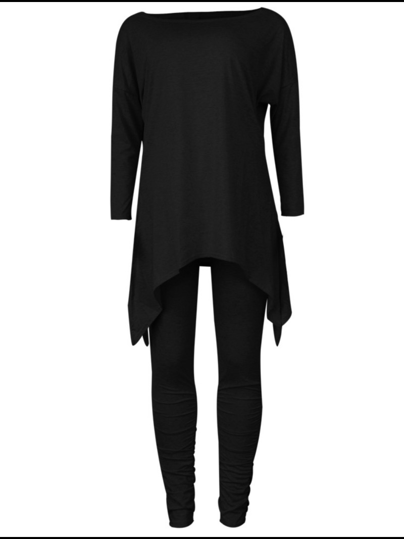 LW Plus Size naiste komplekt asümmeetrilise volditud disainiga pükste komplekt 2023 sügisene pikkade varrukatega ülaosa + säärised püksid, varustus dressid