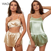 Ühevärvilised magamisriided pidžaamad naiste suvised ööriided lahtised magusad 2 tk komplektid seksikas pesu plekk siidine varrukateta kampsun + lühikesed püksid