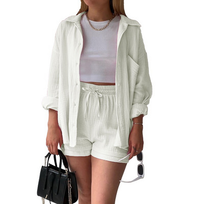 2023. aasta vabaaja magamisriiete puuvillane pidžaamakomplekt naistele lahtikäiva kraega magamiskostüümid, lühikeste pükstega 2-osaline komplekt, kardigan koduriided