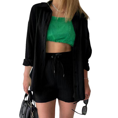 2023. aasta vabaaja magamisriiete puuvillane pidžaamakomplekt naistele lahtikäiva kraega magamiskostüümid, lühikeste pükstega 2-osaline komplekt, kardigan koduriided