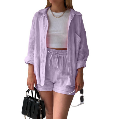 2023. aasta vabaaja magamisriiete puuvillane pidžaamakomplekt naistele lahtikäiva kraega magamiskostüümid, lühikeste pükstega 2-osaline komplekt, kardigan koduriided