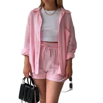 2023. aasta vabaaja magamisriiete puuvillane pidžaamakomplekt naistele lahtikäiva kraega magamiskostüümid, lühikeste pükstega 2-osaline komplekt, kardigan koduriided