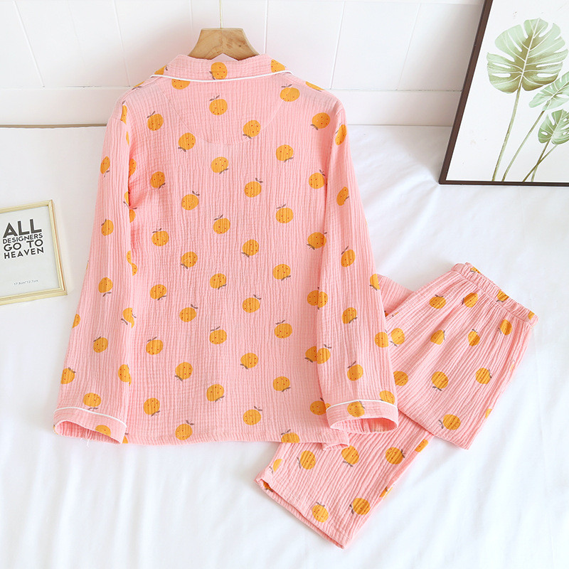 Japoneză de primăvară și toamnă pijamale noi pentru damă Pantaloni cu mâneci lungi din două piese 100% bumbac crep drăguț cu rever Serviciu la domiciliu Plus Size