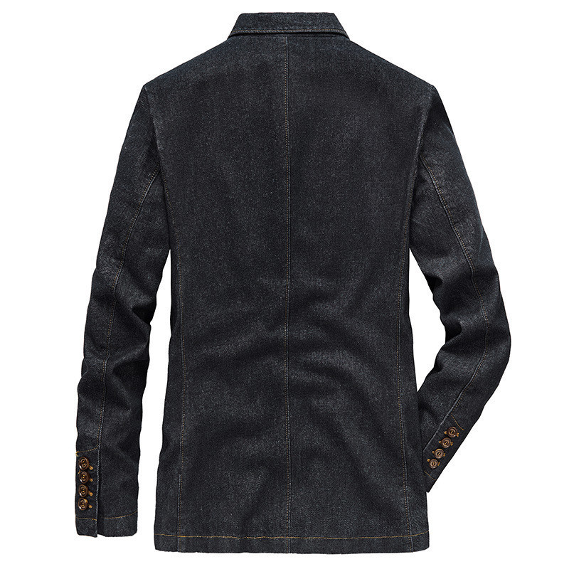 Jachetă de costum de blugi pentru bărbați din bumbac, buzunare la un singur piept, albastru, negru, ocazional, stradă, toamnă, îmbrăcăminte pentru bărbați, largi, plus, blazer cowboy