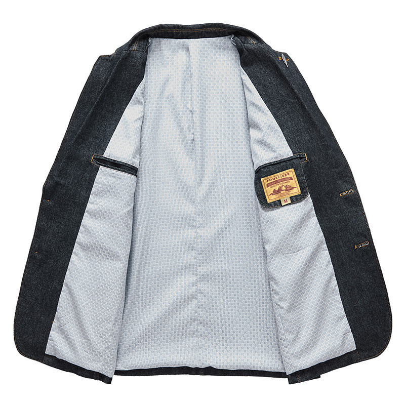 Jachetă de costum de blugi pentru bărbați din bumbac, buzunare la un singur piept, albastru, negru, ocazional, stradă, toamnă, îmbrăcăminte pentru bărbați, largi, plus, blazer cowboy