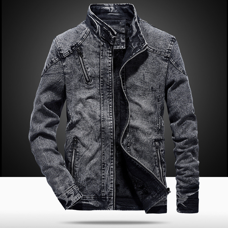 Pánske vintage džínsové bundy, slim fit, jednofarebné, ležérne, pánske džínsy, kabát, módny stojan, oblečenie pre mužov, čierna, modrá, Casaca Hombre
