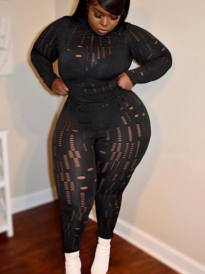 Set de pantaloni elastici și slăbiți LW de mărime plus mare pentru femeie din tifon, cu mânecă lungă sexy, cu gât cu gât, + ținute asortate în teacă solidă