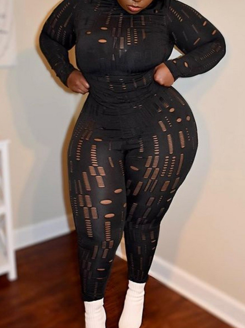 Set de pantaloni elastici și slăbiți LW de mărime plus mare pentru femeie din tifon, cu mânecă lungă sexy, cu gât cu gât, + ținute asortate în teacă solidă