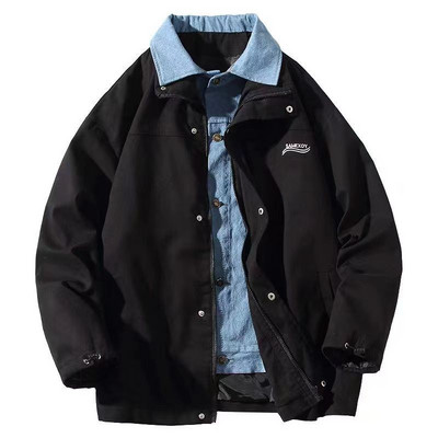 Y2k meeste teksajakk Jaapani tikandiga lapitehnikaga Varsity jakk Oversized Vintage Harajuku lahtised tuulejope mantelriided