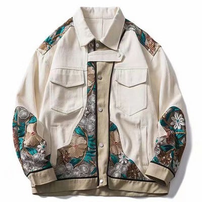 Y2k meeste teksajakk Jaapani tikandiga lapitehnikaga Varsity jakk Oversized Vintage Harajuku lahtised tuulejope mantelriided