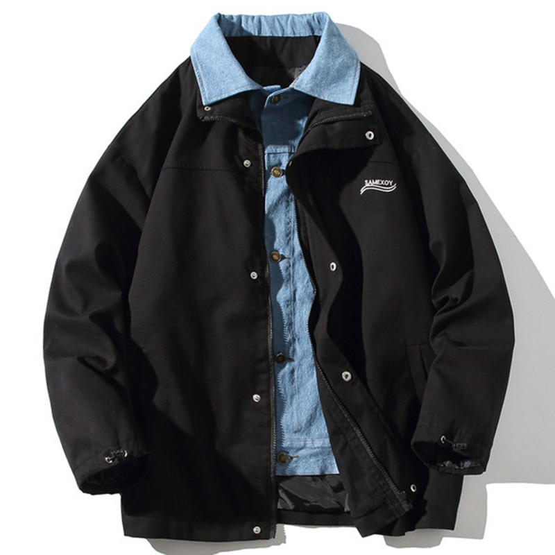 Y2k meeste teksajakk Jaapani tikandiga lapitehnikaga Varsity jakk Oversized Vintage Harajuku lahtised tuulejope mantelriided