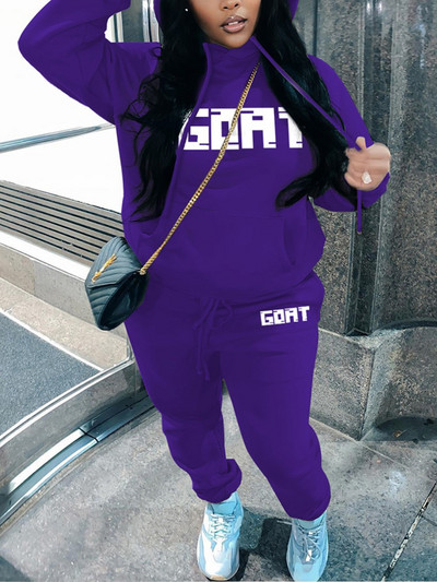 LW suures suuruses komplektid kirjatrükiga Kangaroo tasku-spordidressi komplekt Naiste riietus lahtine 2 kaheosaline komplekt Streetwear dressipluus