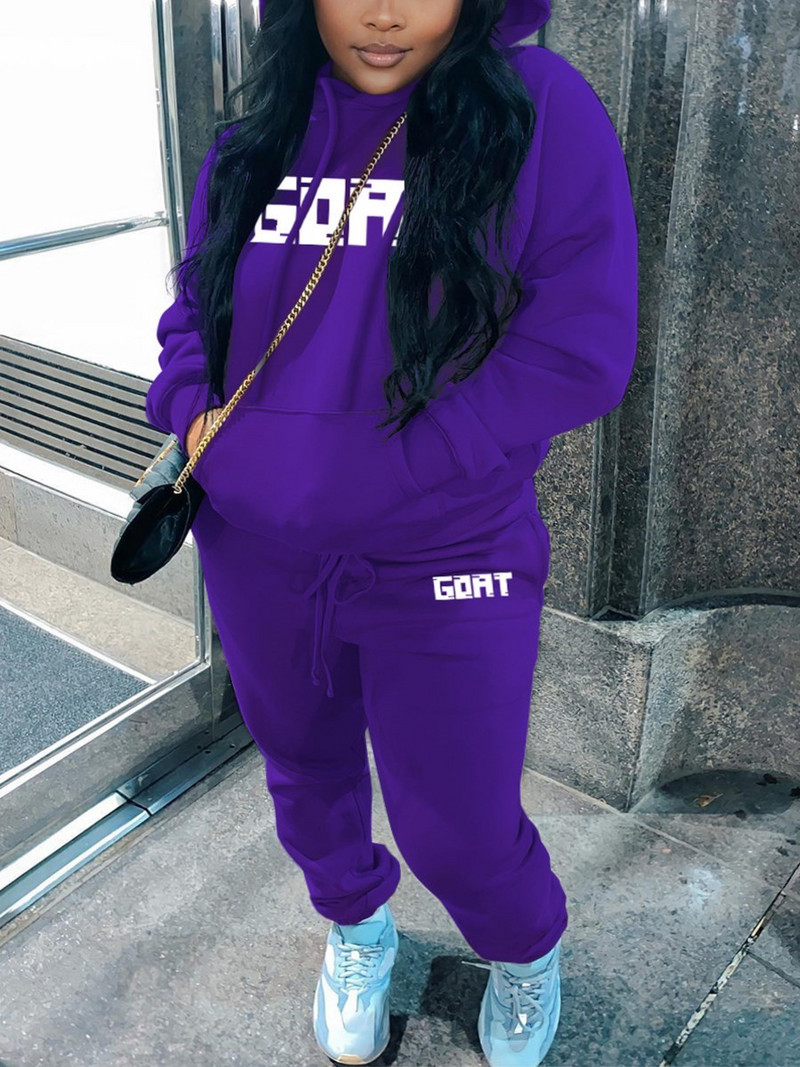 LW suures suuruses komplektid kirjatrükiga Kangaroo tasku-spordidressi komplekt Naiste riietus lahtine 2 kaheosaline komplekt Streetwear dressipluus