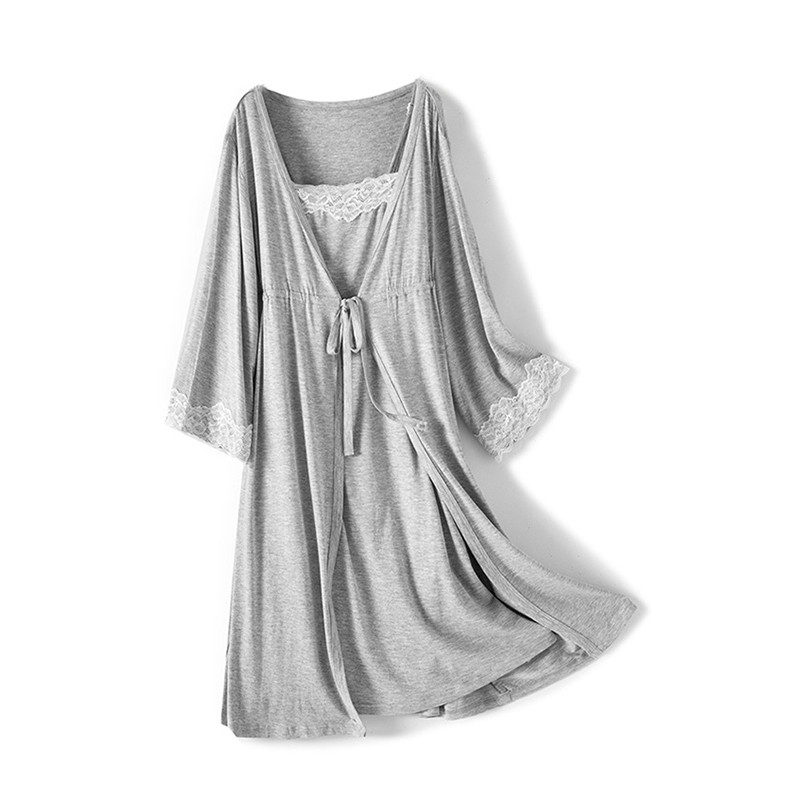 2 τμχ/Σετ Βαμβακερή δαντέλα Πιτζάμες εγκυμοσύνης Νυχτικό Θηλασμού Καμισόλ Νυχτικό Νοσηλευτικής εργασίας+Ρόμπα Τοκετού Νέο