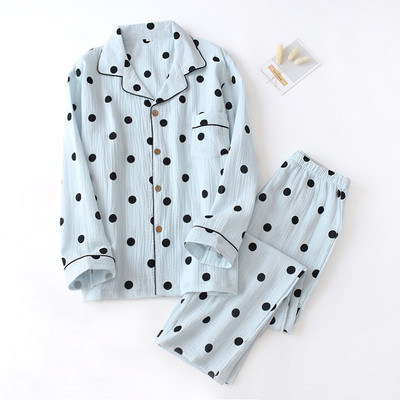 Νέα ανοιξιάτικη και καλοκαιρινή 100% βαμβακερή κρεπ ζευγάρι πιτζάμες μακρυμάνικο παντελόνι πιτζάμες για άντρες και γυναίκες υπηρεσία στο σπίτι