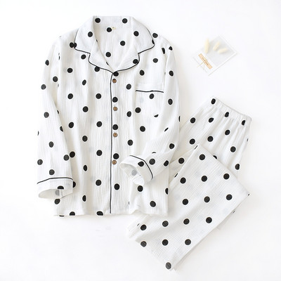 Νέα ανοιξιάτικη και καλοκαιρινή 100% βαμβακερή κρεπ ζευγάρι πιτζάμες μακρυμάνικο παντελόνι πιτζάμες για άντρες και γυναίκες υπηρεσία στο σπίτι