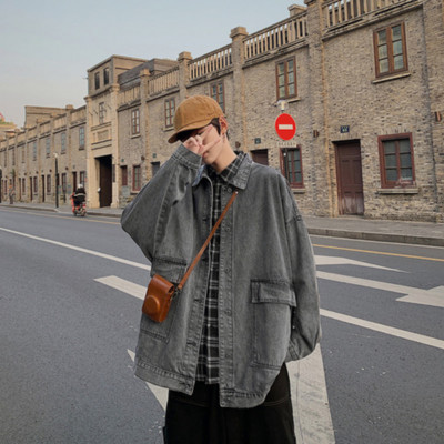 Gmiixder kevadine teksajakk Meeste avara liibumisega korea suur tasku teksapükste mantel Hongkongi stiilis mitmekülgne unisex töörõivaste jope