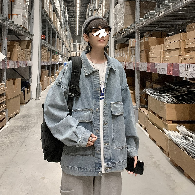 Gmiixder kevadine teksajakk Meeste avara liibumisega korea suur tasku teksapükste mantel Hongkongi stiilis mitmekülgne unisex töörõivaste jope