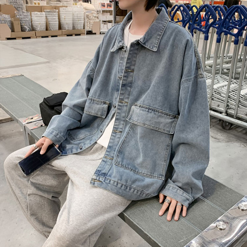 Gmiixder kevadine teksajakk Meeste avara liibumisega korea suur tasku teksapükste mantel Hongkongi stiilis mitmekülgne unisex töörõivaste jope