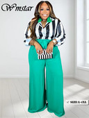 Wmstar Plus Size Women 2 PieceClothes Print High Waist Top Dugi rukavi Široke nogavice Modni kompleti hlača Ležerno podudaranje Veleprodaja