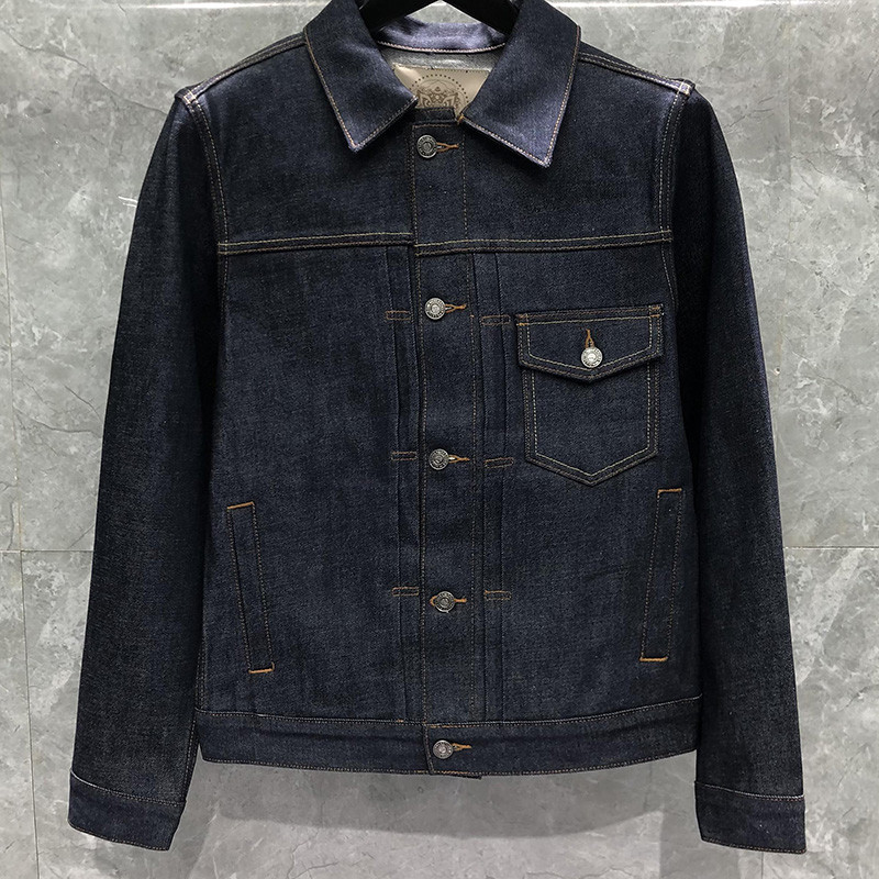 Ανδρικό τζιν μπουφάν Ακατέργαστα άπλυτα τζιν Βαμβακερά ρετρό ρούχα εργασίας κορυφαίας ποιότητας πολυτελές παλτό με πέτο