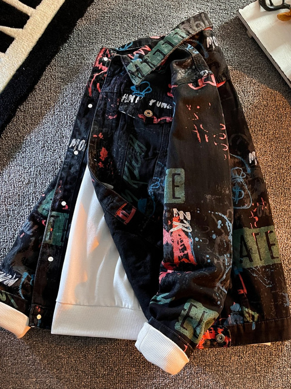 Mafokuwz Leter Graffiti Džinsu jaka Vīriešu modes Pavasara Punk Wear Korejas Kpop Trend Slim Top Unisex Skaists Ikdienas Džinsu Mētelis