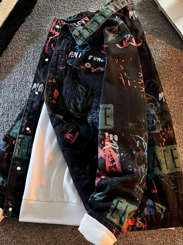 Mafokuwz Leter Graffiti Džinsu jaka Vīriešu modes Pavasara Punk Wear Korejas Kpop Trend Slim Top Unisex Skaists Ikdienas Džinsu Mētelis