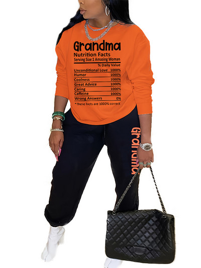 Plus Size Γυναικεία 2023 New Street Trend Ρούχα δύο γραμμάτων με μακρύ μανίκι στρογγυλή λαιμόκοψη επάνω ελαστική μέση μακρύ παντελόνι