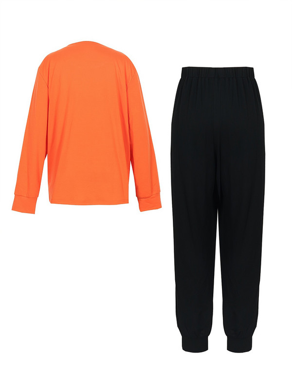 Plus Size Γυναικεία 2023 New Street Trend Ρούχα δύο γραμμάτων με μακρύ μανίκι στρογγυλή λαιμόκοψη επάνω ελαστική μέση μακρύ παντελόνι