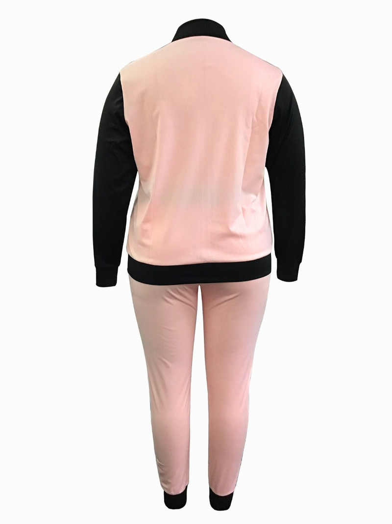 LW Plus Size Femei Toamnă și Iarnă Mixte Casual Guler Mandarin Mânecă Lungă Fermoar Design Bucuri Patchwork Two Poeces Pantaloni Set