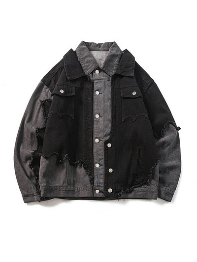 Τζιν μπουφάν Mafokuwz High Street Unisex Cool Vandalism Patchwork Μπουφάν Ανδρικά ρούχα εργασίας Oversize Punk Niche American Jeans Coat