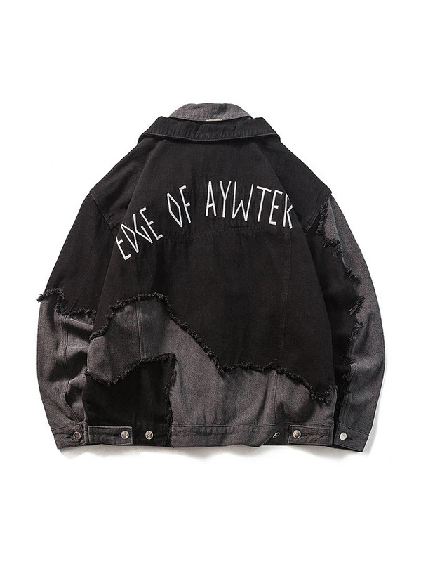 Τζιν μπουφάν Mafokuwz High Street Unisex Cool Vandalism Patchwork Μπουφάν Ανδρικά ρούχα εργασίας Oversize Punk Niche American Jeans Coat