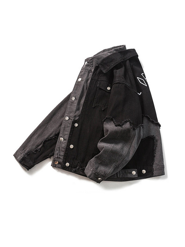 Τζιν μπουφάν Mafokuwz High Street Unisex Cool Vandalism Patchwork Μπουφάν Ανδρικά ρούχα εργασίας Oversize Punk Niche American Jeans Coat