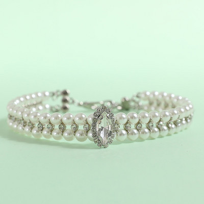 Colier de perle pentru câini, pisici, cu stras de cristal, curea de gât din piele PU reglabilă pentru câini de talie mică Accesorii pentru pisici