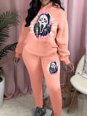 Suures suuruses LW naiste mood sügistalv multikas kirjatrükk Kangaroo taskuga dressipükste komplekt, kaheosaline riietus