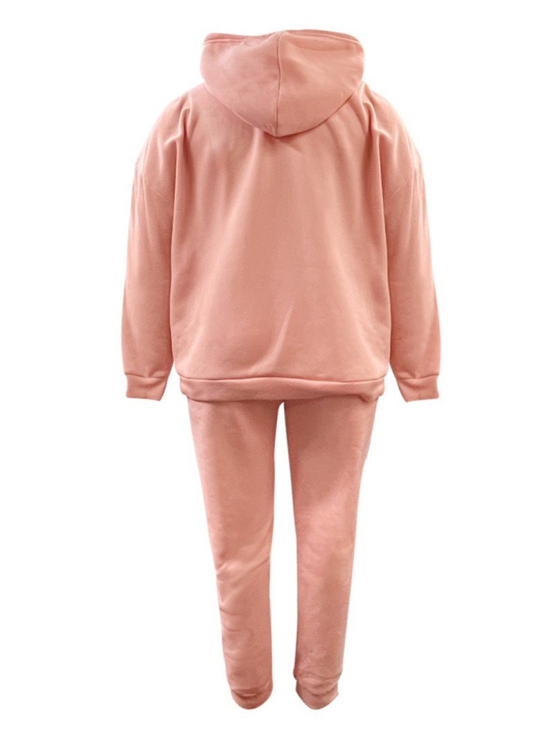 Suures suuruses LW naiste mood sügistalv multikas kirjatrükk Kangaroo taskuga dressipükste komplekt, kaheosaline riietus